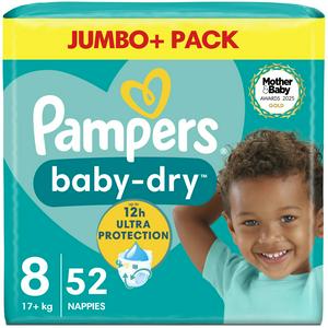 PAMPERS BABY DRY SZ 8 JUMBO+ 52 NAPPIES