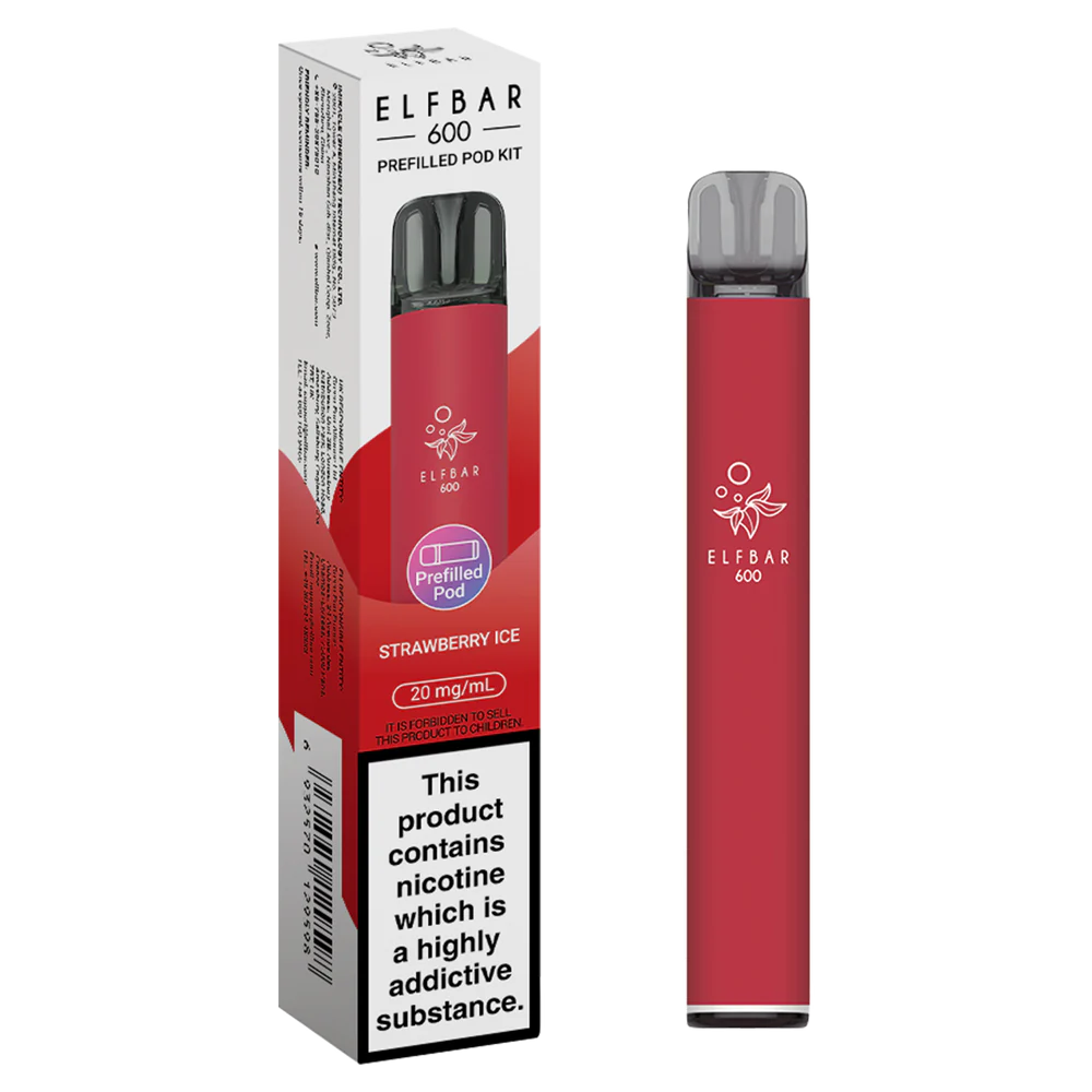 Strawberry Ice 20mg Elf Bar 600 Prefilled Pod Vape Kit